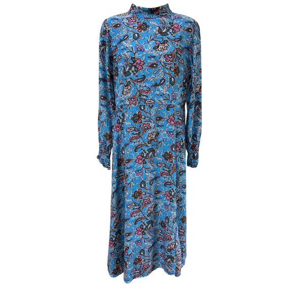 New LOFT Bouquet Mock Neck Midi Dress Blue Floral Print Long Sleeve Viscose Wome - Picture 2 of 10